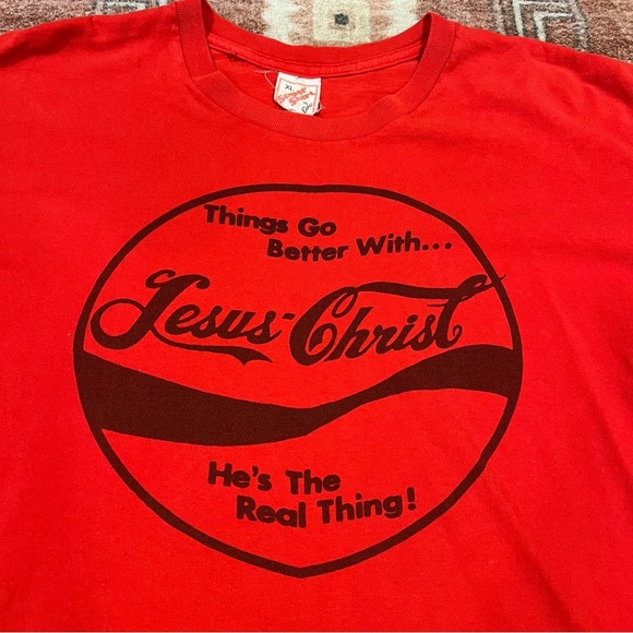 Vintage 80s Jesus Christ Coca Cola Parody Tee Shirt - Picture 3 of 5